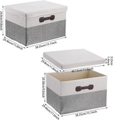 Large Foldable Storage Bins with Lids – 2 Pack Fabric Organizers in White & Gray