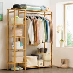 Freestanding Large Wood Clothing Garment Rack Shelf Clothes Hanging Rack Closet