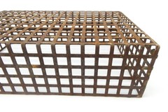 Vintage Industrial Iron Grid Basket Rusty Wire Metal Storage Crate Primitive 12”