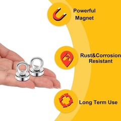 Neodymium Magnetic Hooks 40LBS – 6 Count Countersunk Eyebolt for Home and Office