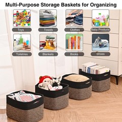 Small Storage Baskets Organizing Shelves Cotton Rope Toy Black 12.7×9.1 4 PCS