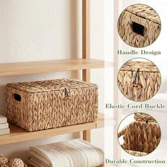 Natural Wicker Storage Basket with Lid and Handles – 15.7″x11″x7.5