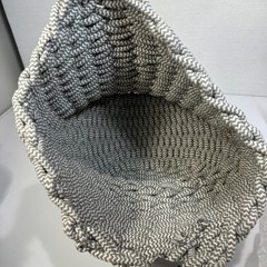 Project 62 Coiled Rope Basket Tote Fishtail Weave Gray White Faux Leather Accent
