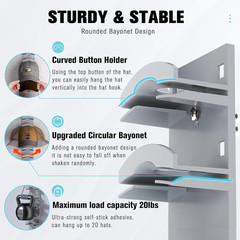 Hat Organizer for Baseball Caps 2Pack, Hat Rack for Wall with Strong Adhesive
