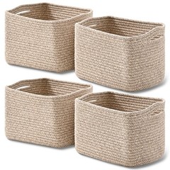 4 PCS 12.5×9.1×7.9 Inch Mixed Brown Woven Cotton Rope Small Storage Baskets