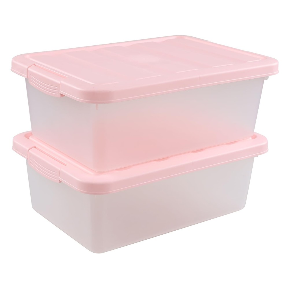 14 Quart Plastic Latching Storage Box, Plastic Underbed Storage Bin with Pink…