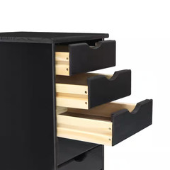 6-Drawer Solid Wood Mobile Storage Cart in Black