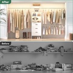 48-96 in Closet System with 3 Wooden Drawers ＆ 3 Expandable Hanging Rods ＆Towers