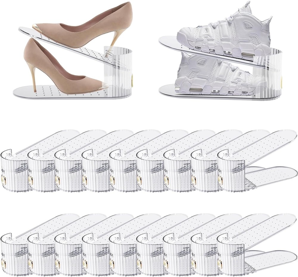 20 Pack Clear Adjustable Double Layer Shoe Stacker Closet Space Saver