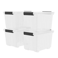 Idotry 30 Qt Stackable Latching Box w/ Lid & Wheels Plastic Containers, 4-Packs