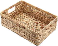 Large Woven Wicker Storage Bins with Handles – Natural Hyacinth Baskets 15×10.2x