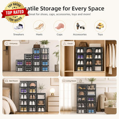 X-Large Shoe Storage Boxes Organizers Clear Plastic Stackable 12 Pack, Shoe Rack
