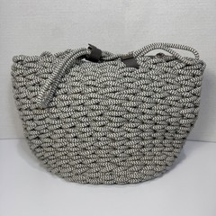 Project 62 Coiled Rope Basket Tote Fishtail Weave Gray White Faux Leather Accent