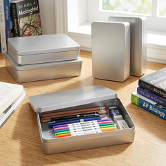 2 Pieces Rectangular Tin Box Containers, Silver, 8.5 X 5.3 X 1.9 in | Empty, for