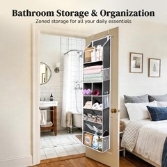 6in1 Over Door Hanging Organizer Versatile Storage 12 Mesh Pockets Deep Gray