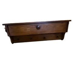 Wood Wall Mounted Coat & Hat Rack with Shelf, 3 Knob Hooks, Rustic Brown, 33x6in