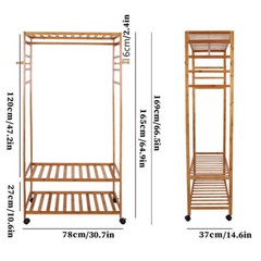 Heavy Duty Wooden Clothes Rail Rack Garment Hanging Stand Corner Open Wardrobe