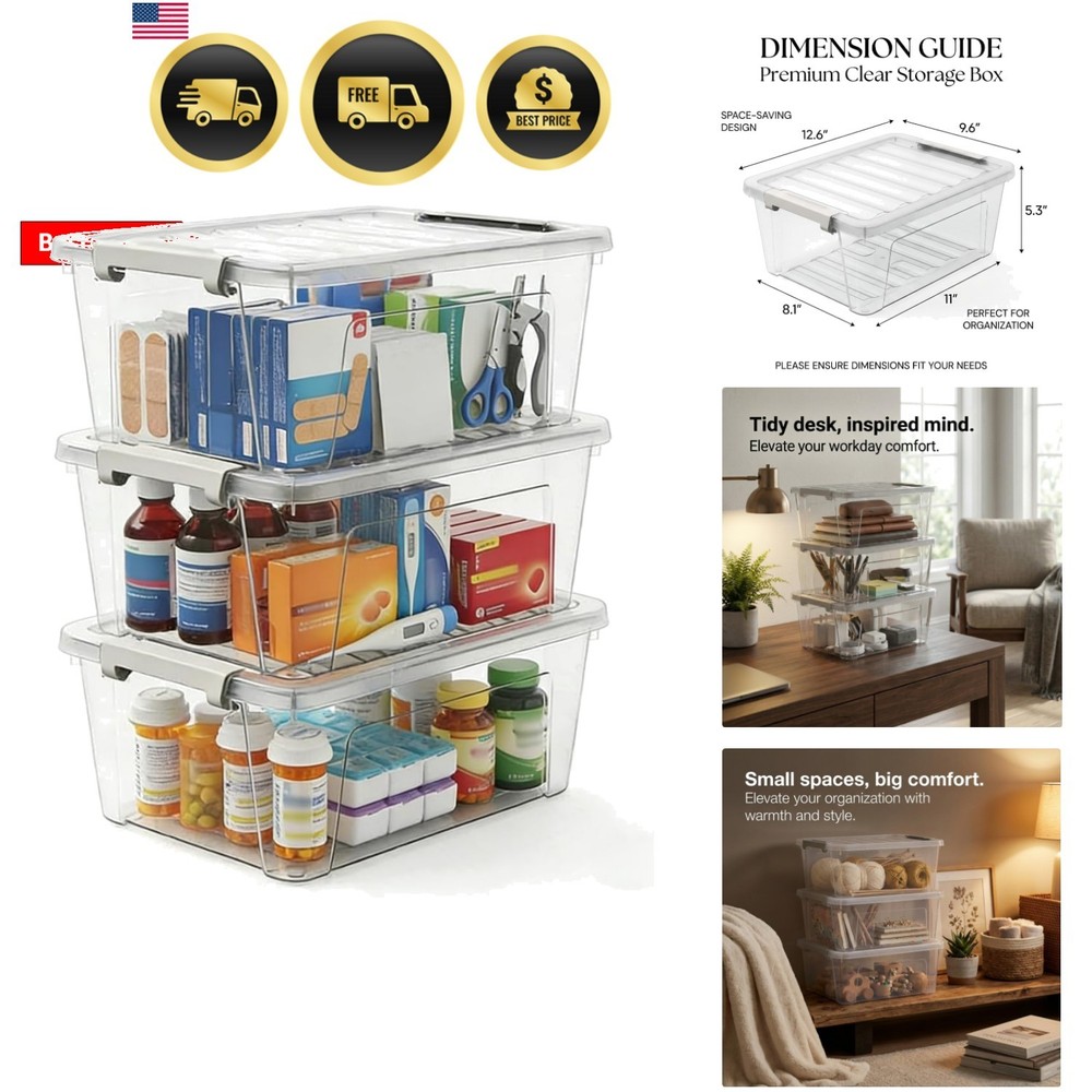 Storage Bins Plastic Organizer Containers with Lids Waterproof Stackable 8 Qu…