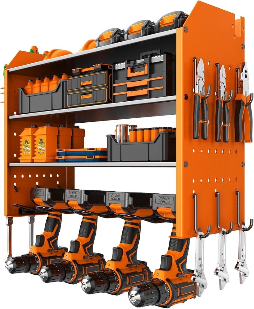 Garage Tool Organizer with 4 Tier,Drill Holder Wall Mount,Heavy Duty Rack with H