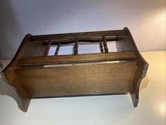 Vintage Solid Oak Wooden Magazine Rack Newspaper Holder Spindle Farmhouse Decor