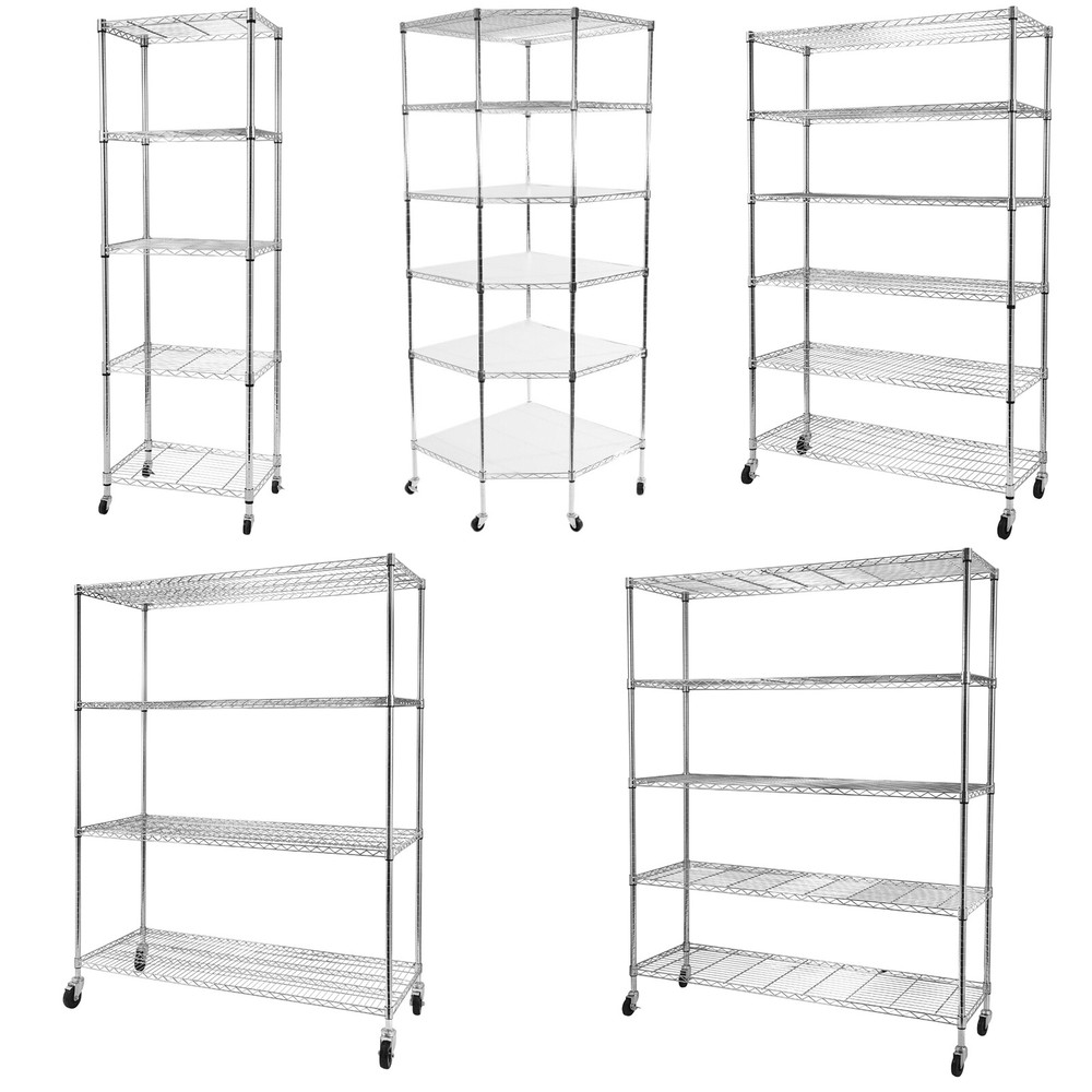 Heavy Duty 4-6 Tier Adjustable Wire Shelving Unit NSF Metal Shelf Rack w/ Wheels
