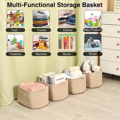 4 PCS 12.5×9.1×7.9 Inch Mixed Brown Woven Cotton Rope Small Storage Baskets
