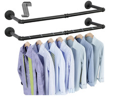 Perchero industrial de pared en hierro, set de 2 barras resistentes para ropa