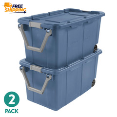 Extra-Large Wheeled Industrial Storage Bin, 40 Gallon Durable, Blue, 2 Pack 👌