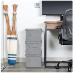 Allspace Collapsible Stackable Fabric Storage Organizer Lids 3Pk Handles Gray