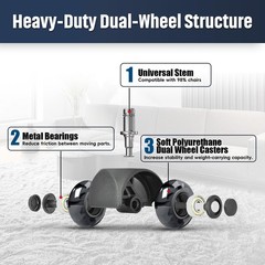 5 PCS Office Chair Wheels 2 Inch Desk Caster Roller Universal Fit Dark Grey