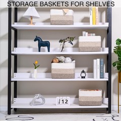 4 Pack Gradient Brown Woven Cotton Rope Baskets For Shelves 12.7×9.1×7.9 In