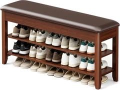 Shoe Bench with Storage, Solid Rubberwood Shoe Rack Bench for Entryway | Adjusta