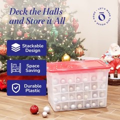 HOMZ 112-Quart Holiday Clear Plastic Ornament Storage, Red/Green, 2 Pack