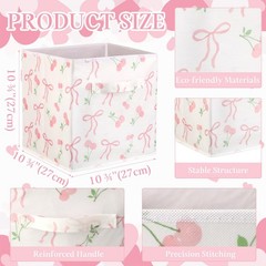 6 Pcs Pink Bow Cherry Cube Storage Bins 11 Inch Storage Basket with Handle, P…