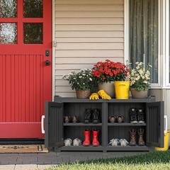 Shoe Storage Cabinet Waterproof UV-Resistant Bench Indoor Outdoor Modern Black