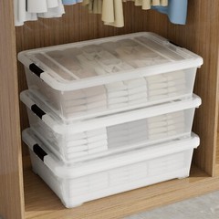 Idotry 50 Quart Under Bed Storage Box, Stackable Bin with Lid & Wheels, 3-Packs