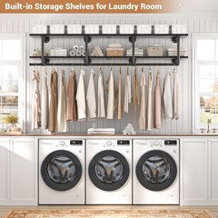 Industrial Pipe Clothes Rack with Top Shelf, 59In Space-Saving Wall Mounted C…