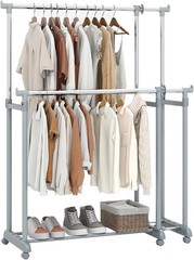 Double Rod Clothing Rack Heavy-Duty Metal Garment Rack W/ Extendable Height