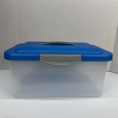 VTG Sterilite Show Offs 1894 Storage Tote Hinge Handle Sail Blue Lid 14x9x7 2004