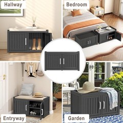 Shoe Storage Cabinet Waterproof UV-Resistant Bench Indoor Outdoor Modern Black