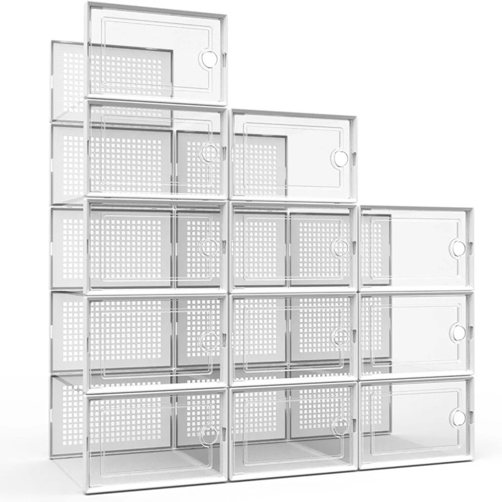 X-Large Shoe Storage Boxes Organizers Clear Plastic Stackable 12 Pack, Shoe Rack