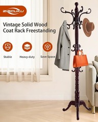 Solid Wood Freestanding Coat Rack Stand 14 Hooks Vintage Heavy Duty Entryway Jac