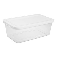 Sterilite 6 Qt Clear Storage Bin, Snap-on White Lid, 10-Pack, Stackable Plastic