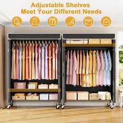 Rolling Clothes Rack with Cover on Wheels Portable Closet for Hanging Clothes