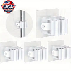 4 Pack Mop Holder Wall Mount No Drill Broom Organizer Kitchen Bathroom Organizer