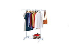 Adjustable Rolling Garment Rack Metal Clothes Hanger Stand Chrome White