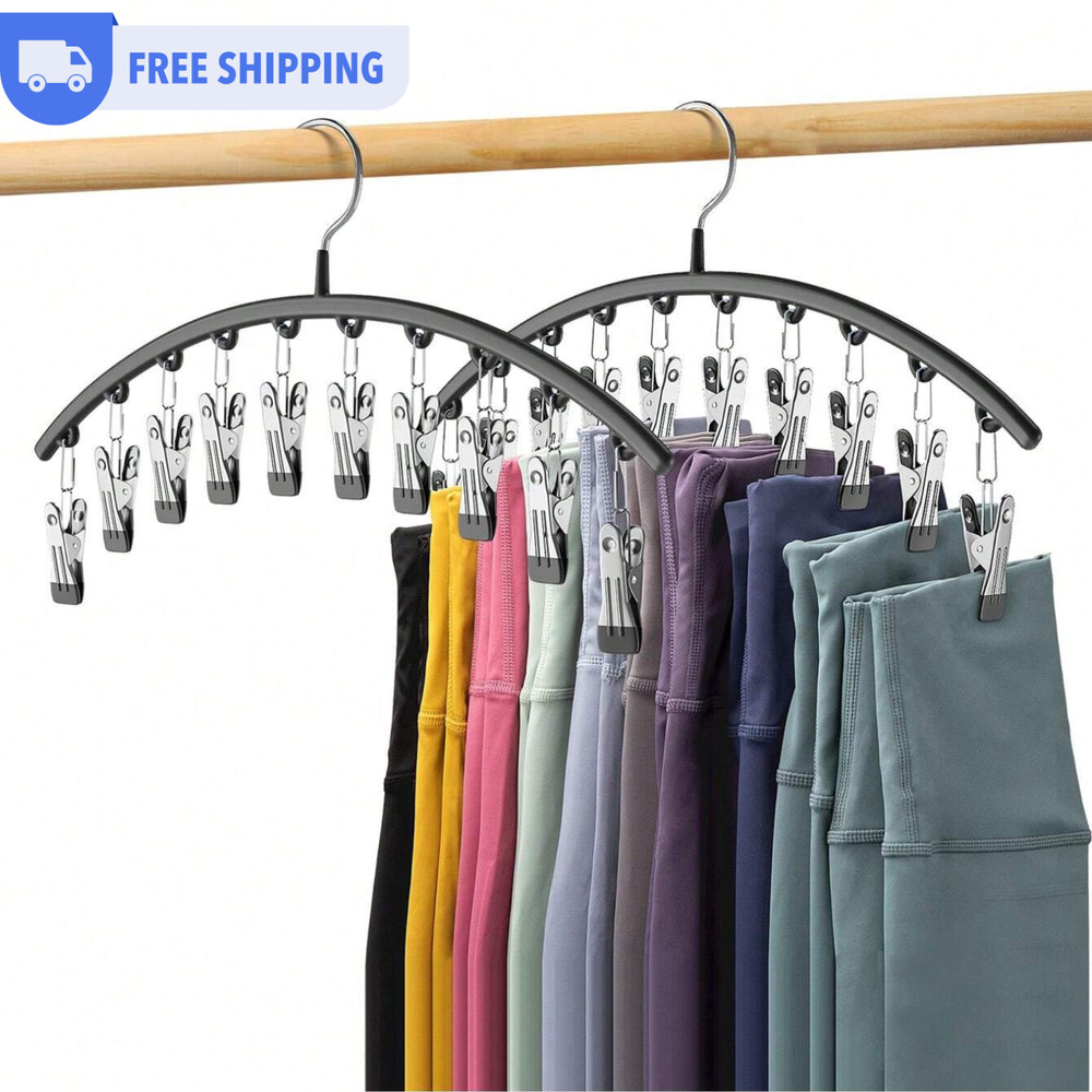Clothes Hanger – Hanging Space-Saving Closet Organizer Curved Rack With 10 Clips