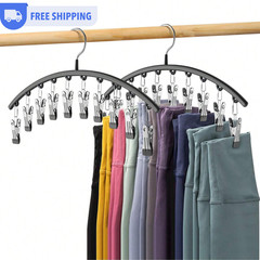 Clothes Hanger – Hanging Space-Saving Closet Organizer Curved Rack With 10 Clips