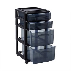 Homz Tall Solid Plastic 4 Drawer Medium Storage Cart with Caster Wheels, Black