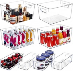 SKTEET Set of 8 Clear Plastic Storage Bins, 4 Large and 4 Small Transparent